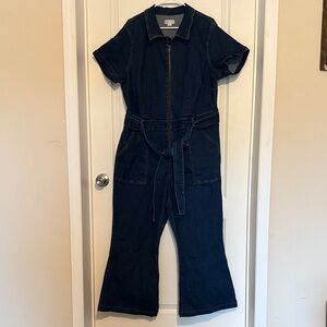 Ava & Viv Dark Dark Blue Denim Flare Jumpsuit Short Sleeve Plus Size 20
